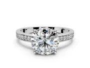 Solitaire Engagement Ring Setting for Round Cut Center with Channel-Set Accent Band and Prong Head in White Gold