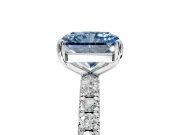 Solitaire Engagement Ring Setting for Fancy Blue Radiant Cut Center with Shared-Prong Accents and Prong Head in Platinum