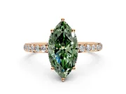 Hidden Halo Engagement Ring Setting for Fancy Green Marquise Center with Pave Band and Prong Head in Rose Gold