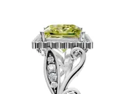 Halo Engagement Ring Setting for Fancy Yellow Princess Cut Center with Leaf Motif Split Shank and Prong Head in Sterling Silver