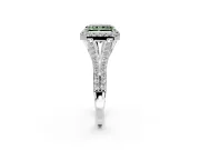 Halo Engagement Ring Setting for Fancy Green Radiant Cut Center with Pave Split Shank and Prong Head in Platinum