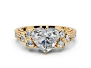 Cluster Engagement Ring Setting for Heart-Shaped Center with Bezel Accent Clusters and Prong Head in Yellow Gold