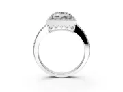 Halo Engagement Ring Setting for Princess Cut Center with Heart-Shaped Openwork, Pave Band and Prong Head in Sterling Silver