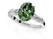 Bar-Set Engagement Ring Setting for Fancy Green Oval Center with Tapered Baguette Accents and Prong Head in White Gold