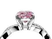 Solitaire Engagement Ring Setting for Fancy Pink Cushion Cut Center with Half-Pave Crossover Band and Prong Head in Sterling Silver