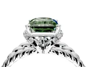 Halo Engagement Ring Setting for Fancy Green Radiant Cut Center with Rope Twist Split Shank and Prong Head in Sterling Silver