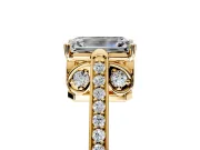 Cathedral Engagement Ring Setting for Emerald Cut Center with Antique-Style Pave Band and Prong Head in Yellow Gold