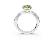 Crossover Engagement Ring Setting for Fancy Yellow Princess Cut Center with Pave and Plain Strands and Prong Head in White Gold