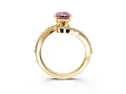 Solitaire Engagement Ring Setting for Fancy Pink Radiant Cut Center with Pave Bypass Swirl Band and Prong Head in Yellow Gold