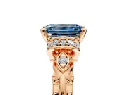 Solitaire Engagement Ring Setting for Fancy Blue Emerald Cut Center with Filigree Band and Prong Head in Rose Gold