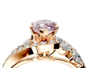 Halo Engagement Ring Setting for Fancy Pink Marquise Center with Marquise and Pave Bypass Band and Prong Head in Rose Gold