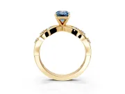 Solitaire Engagement Ring Setting for Fancy Blue Emerald Cut Center with Criss-Cross Accent Band and Prong Head in Yellow Gold