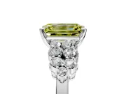 Cluster Engagement Ring Setting for Fancy Yellow Emerald Cut Center with 2-Row Shoulder Clusters and Prong Head in White Gold