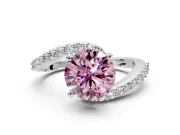 Solitaire Engagement Ring Setting for Fancy Pink Round Cut Center with Pave Bypass Swirl Band and Prong Head in White Gold