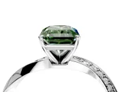Side Accent Engagement Ring Setting for Fancy Green Radiant Cut Center with Accent Shoulders and Prong Head in Sterling Silver