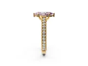 Solitaire Engagement Ring Setting for Fancy Pink Marquise Center with Engraved Pave Band and Prong Head in Yellow Gold