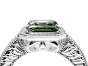 Milgrain Halo Engagement Ring Setting for Fancy Green Asscher Cut Center with Pave Band and Prong Head in Sterling Silver