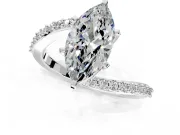 Solitaire Engagement Ring Setting for Marquise Center with Pave Bypass Swirl Band and Prong Head in Sterling Silver