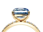 Solitaire Engagement Ring Setting for Fancy Blue Asscher Cut Center with Round Cut Pave Band and Prong Head in Yellow Gold