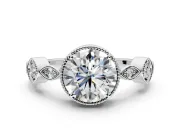 Vintage Station Engagement Ring Setting for Round Cut Center with Accents and Prong Head in Sterling Silver
