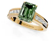 Solitaire Engagement Ring Setting for Fancy Green Emerald Cut Center with Princess Cut Channel Band and Prong Head in Yellow Gold