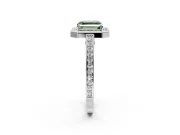 Halo Engagement Ring Setting for Fancy Green Asscher Cut Center with Framed Halo, Pave Band and Prong Head in Platinum