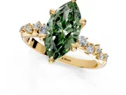 Solitaire Engagement Ring Setting for Fancy Green Marquise Center with Trailing Leaf Accent Band and Prong Head in Yellow Gold
