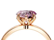 Solitaire Engagement Ring Setting for Fancy Pink Heart-Shaped Center with Thin Rounded Plain Band and Prong Head in Rose Gold