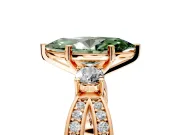 3 Stone Engagement Ring Setting for Fancy Green Marquise Center with Pave Twist Band and Prong Head in Rose Gold