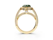 Halo Engagement Ring Setting for Fancy Green Heart-Shaped Center with Framed Halo, Pave Band and Prong Head in Yellow Gold