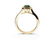 Halo Engagement Ring Setting for Fancy Green Radiant Cut Center with Pave Accents, Heart Basket and Prong Head in Yellow Gold