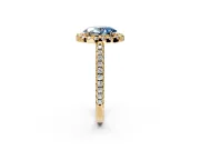 Pave Halo Engagement Ring Setting for Fancy Blue Oval Center with Single Row Pave Band and Prong Head in Yellow Gold