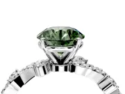 Solitaire Engagement Ring Setting for Fancy Green Round Cut Center with Bar-Station Pave Twist and Prong Head in White Gold