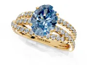 Solitaire Engagement Ring Setting for Fancy Blue Oval Center with Woven 3-Strand Pave Band and Prong Head in Yellow Gold