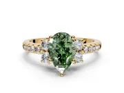 Paired Accent Engagement Ring Setting for Fancy Green Pear-Shaped Center with Pave Band and Prong Head in Yellow Gold