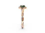 Halo Engagement Ring Setting for Fancy Green Cushion Cut Center with Twist Band and Prong Head in Rose Gold