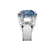 3 Stone Engagement Ring Setting for Fancy Blue Cushion Cut Center with Matching Side Accents and Prong Head in Sterling Silver