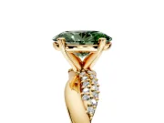Solitaire Engagement Ring Setting for Fancy Green Oval Center with Pave and Plain Crossover and Basket Head in Yellow Gold