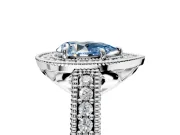 Milgrain Halo Engagement Ring Setting for Fancy Blue Pear-Shaped Center with Pave Band and Prong Head in Platinum