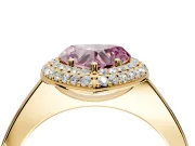 Halo Engagement Ring Setting for Fancy Pink Heart-Shaped Center with Plain Tapered Band and Prong Head in Yellow Gold
