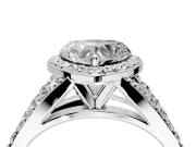 Halo Engagement Ring Setting for Heart-Shaped Center with Narrow Pave Split Shank and Prong Head in White Gold