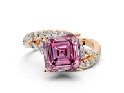Solitaire Engagement Ring Setting for Fancy Pink Asscher Cut Center with Pave Bypass Twist Band and Prong Head in Rose Gold