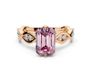 Solitaire Engagement Ring Setting for Fancy Pink Emerald Cut Center with Accented Twist Band and Leaf Prong Head in Rose Gold