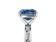 Solitaire Engagement Ring Setting for Fancy Blue Asscher Cut Center with Channel Baguette Band and Prong Head in Sterling Silver