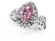 Halo Engagement Ring Setting for Fancy Pink Pear-Shaped Center with Open Scroll Shoulders and Prong Head in Platinum