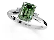 3 Stone Engagement Ring Setting for Fancy Green Emerald Cut Center with Low-Set Round Cut Accents and Prong Head in Platinum