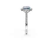 Halo Engagement Ring Setting for Fancy Blue Princess Cut Center with Single-Row Pave, Open Basket and Prong Head in Sterling Silver
