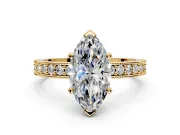 Milgrain Pave Engagement Ring Setting for Marquise Center with Accent Band and Prong Head in Yellow Gold