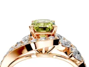 Halo Engagement Ring Setting for Fancy Yellow Emerald Cut Center with Marquise and Pave Bypass Band and Prong Head in Rose Gold