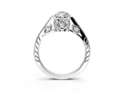 Cathedral Engagement Ring Setting for Pear-Shaped Center with Antique-Style Pave Band and Prong Head in Sterling Silver